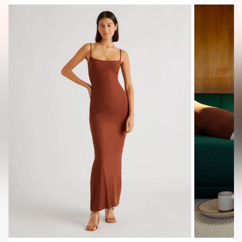 New Quince Tencil Rib Maxi Dress - Brown, Black, Dark Olive